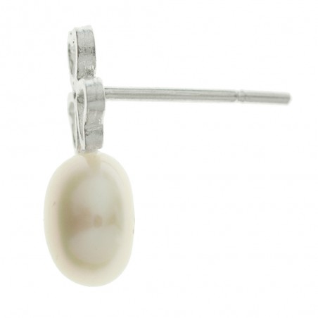 Pendientes perla cultivada y flor  de Plata de Ley 925 - Karissma