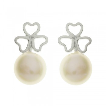 Pendientes perla cultivada y flor  de Plata de Ley 925 - Karissma