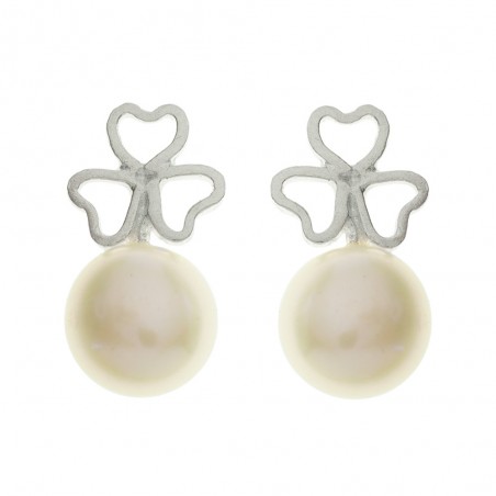 Pendientes perla cultivada y flor  de Plata de Ley 925 - Karissma