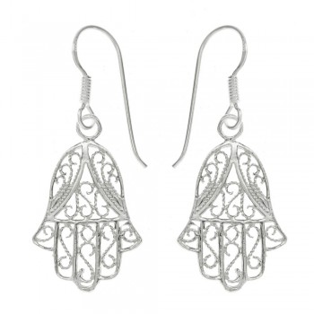 Pendientes mano de fátima calada con diseños arabescos Plata de Ley