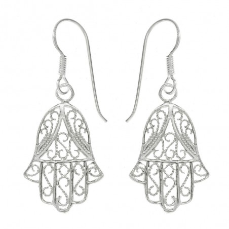 Pendientes mano de fátima calada con diseños arabescos Plata de Ley