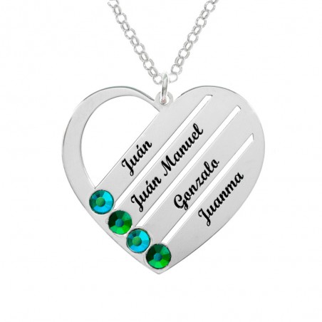 Collar corazón 4 nombres personalizados Plata de Ley 925  - Karissma