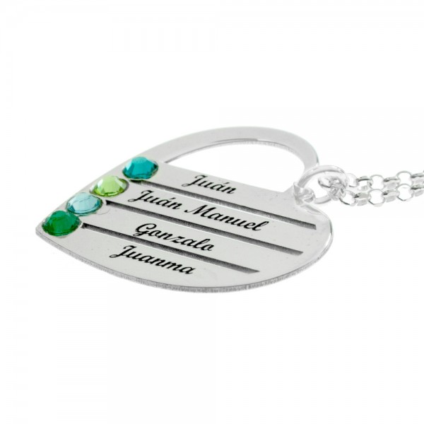 Collar corazón 4 nombres personalizados Plata de Ley 925  - Karissma