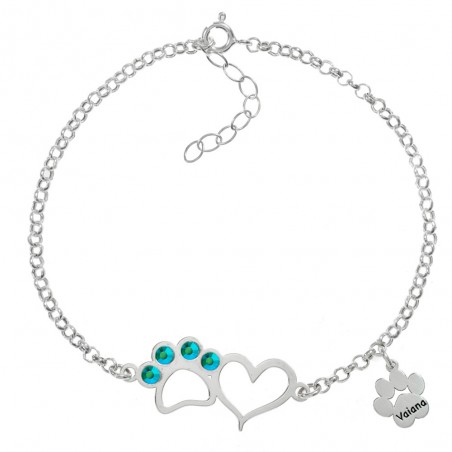 Pulsera corazón y huella con nombre personalizado Plata de Ley - Karissma