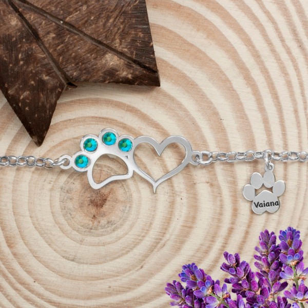Pulsera corazón y huella con nombre personalizado Plata de Ley - Karissma