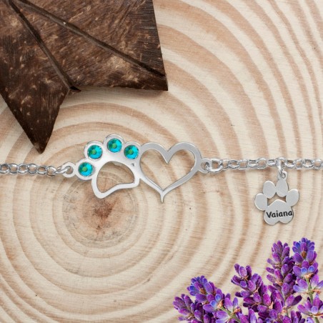 Pulsera corazón y huella con nombre personalizado Plata de Ley - Karissma