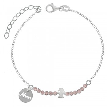 Pulsera Mamá circonitas rosa Plata de Ley - Karissma