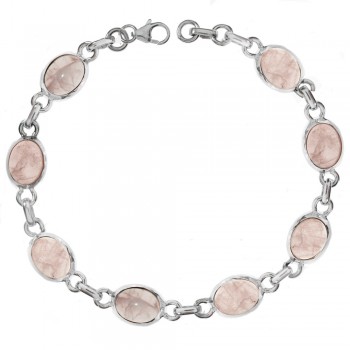 Pulsera cuarzo rosa eslabón oval Plata de Ley - Karissma