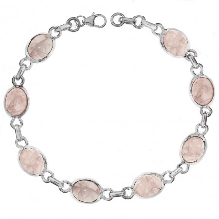 Pulsera cuarzo rosa eslabón oval Plata de Ley - Karissma