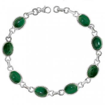 Pulsera malaquita eslabón oval Plata de Ley - Karissma