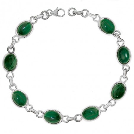 Pulsera malaquita eslabón oval Plata de Ley - Karissma