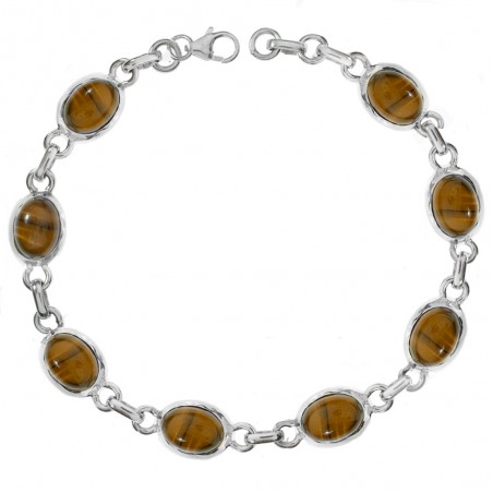 Pulsera ojo de tigre eslabón oval Plata de Ley - Karissma
