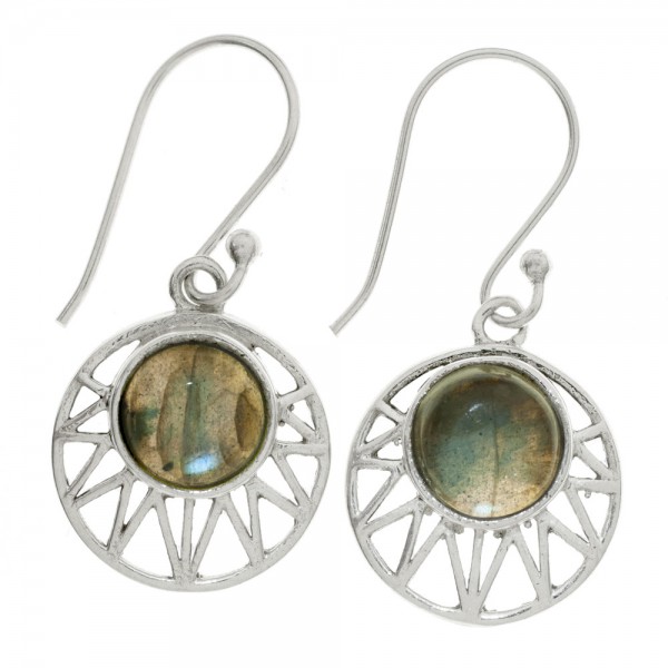 Pendientes étnicos piedra redonda zig-zag Plata de Ley - Karissma