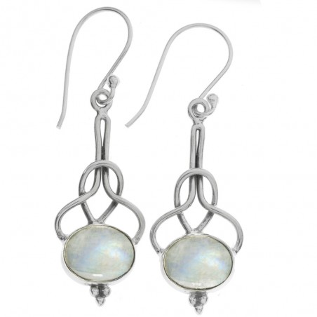 Pendientes étnicos piedra oval horizontal Plata de Ley - Karissma