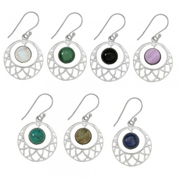 Pendientes étnicos mandala con piedra redonda Plata de Ley - Karissma