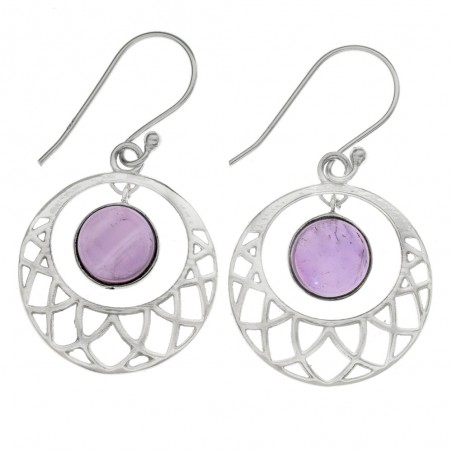 Pendientes étnicos mandala con piedra redonda Plata de Ley - Karissma