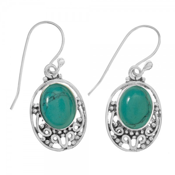 Pendientes étnicos piedra oval Plata de Ley - Karissma