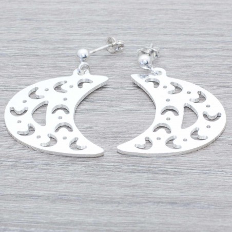 Pendientes luna mate Plata de Ley 925