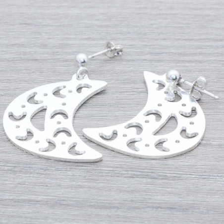 Pendientes luna mate Plata de Ley 925