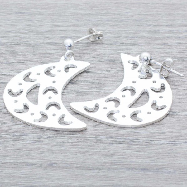 Pendientes luna mate Plata de Ley 925