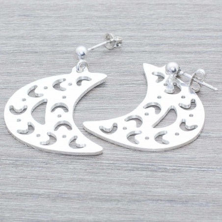 Pendientes luna mate Plata de Ley 925