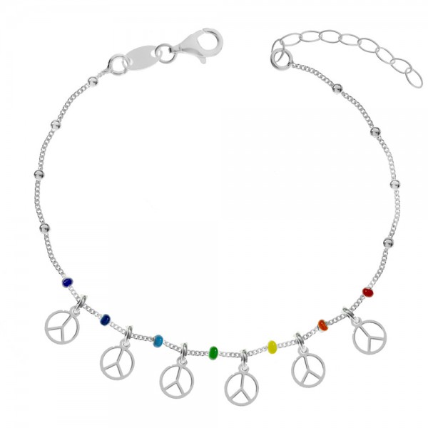 Pulsera símbolos de la Paz Plata de Ley - Karissma