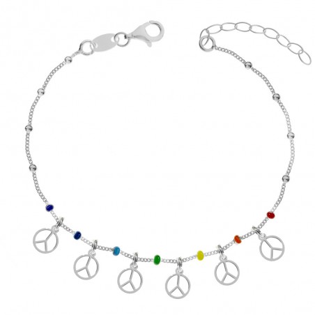 Pulsera símbolos de la Paz Plata de Ley - Karissma
