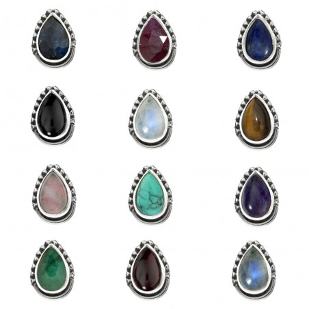 Pendientes gota mini piedra natural Plata de Ley - Karissma