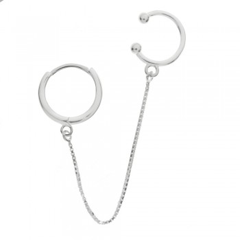 Pendiente doble aro con cadena Plata de Ley - Karissma