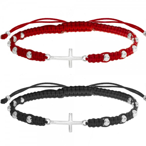 Pulsera rosario de macramé y Plata de Ley con cruz. - Karissma