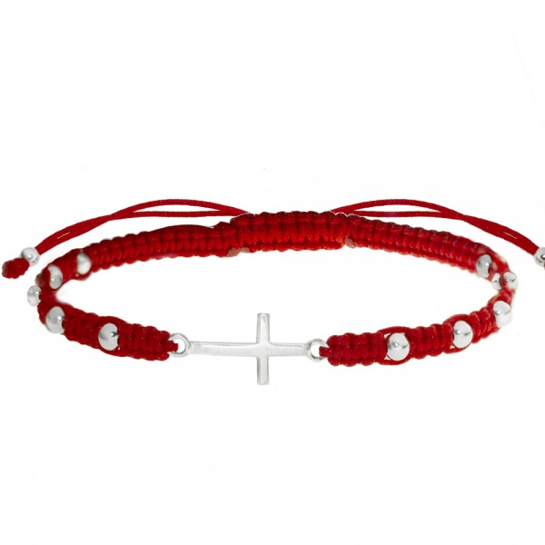 Pulsera rosario de macramé y Plata de Ley con cruz. - Karissma