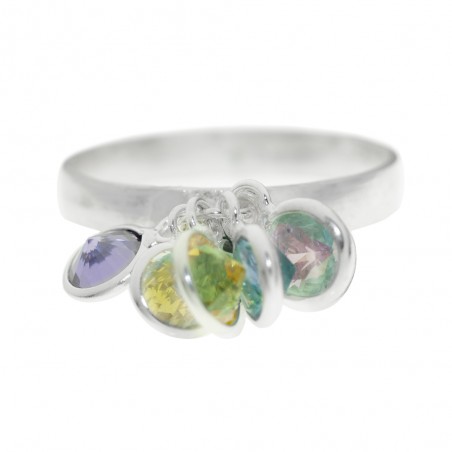 Anillo con cristales puntos de luz de colores Plata de Ley - Karissma