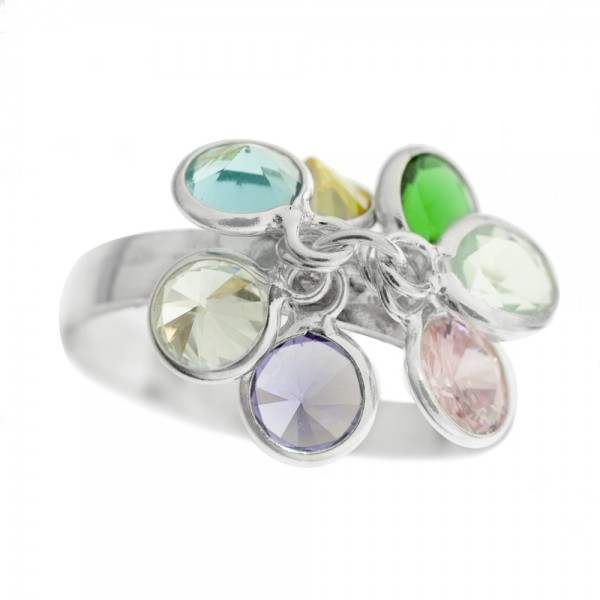 Anillo con cristales puntos de luz de colores Plata de Ley - Karissma