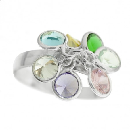 Anillo con cristales puntos de luz de colores Plata de Ley - Karissma