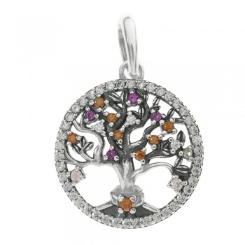 Colgante árbol de la vida circonitas de colores Plata de Ley - Karissma