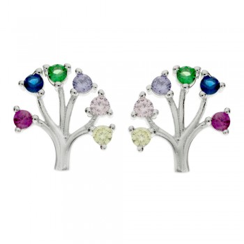 Pendientes árbol con circonitas de colores Plata de Ley - Karissma