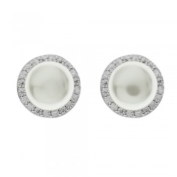 Pendientes perla con circonitas Plata de Ley - Karissma