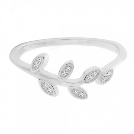 Anillo hojas con circonitas blancas Plata de Ley - Karissma