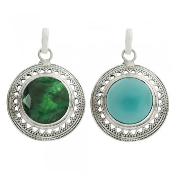 Colgante piedra facetada circular grande Plata de Ley 925