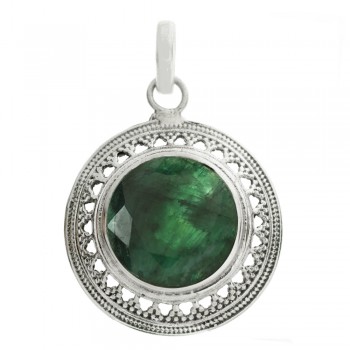 Colgante piedra facetada circular grande Plata de Ley 925 2