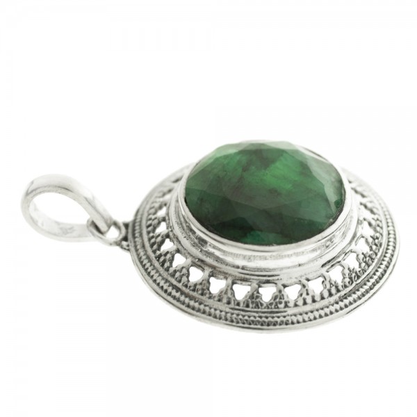 Colgante piedra facetada circular grande Plata de Ley 925