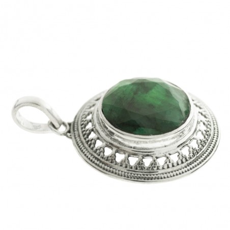 Colgante piedra facetada circular grande Plata de Ley 925