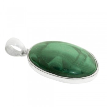 Colgante piedra malaquita oval grande Plata de Ley 925 2