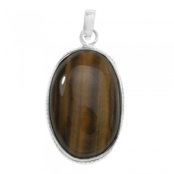 Colgante ojo de tigre base labrada Plata de Ley 925 - Karissma