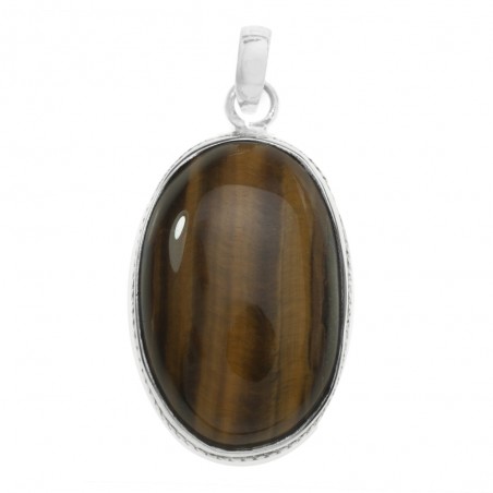 Colgante ojo de tigre base labrada Plata de Ley 925 - Karissma