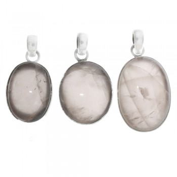 Colgante piedra cuarzo rosa oval grande Plata de Ley 925 - Karissma