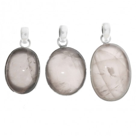 Colgante piedra cuarzo rosa oval grande Plata de Ley 925 - Karissma