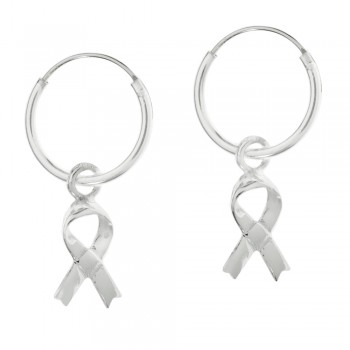 Pendientes con lazo lucha contra el cáncer fabricado en Plata de Ley - Karissma 2