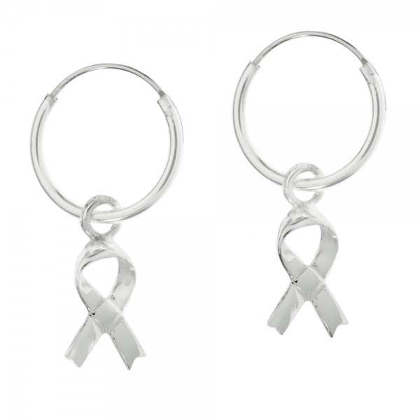 Pendientes con lazo lucha contra el cáncer fabricado en Plata de Ley - Karissma
