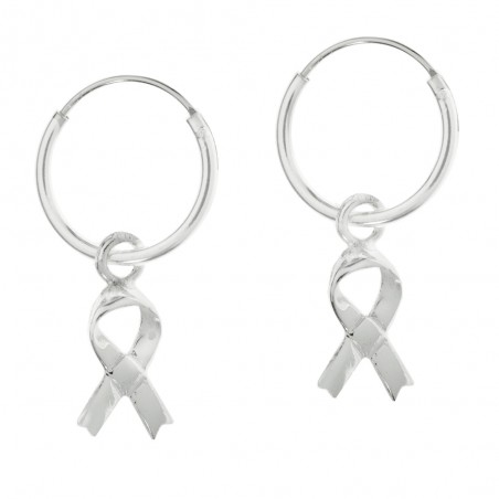 Pendientes con lazo lucha contra el cáncer fabricado en Plata de Ley - Karissma